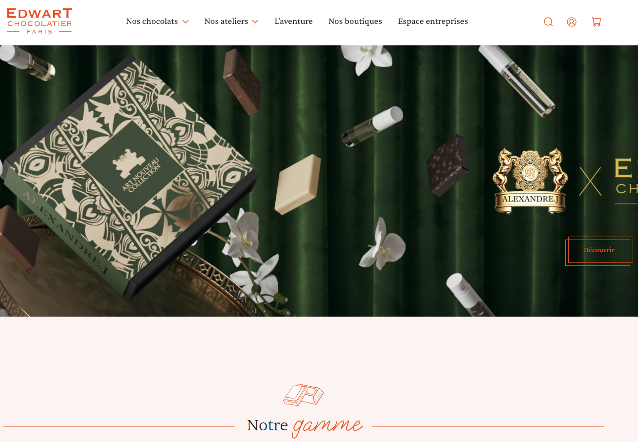 Affichage de la page d'accueil d'un site de Chocolaterie